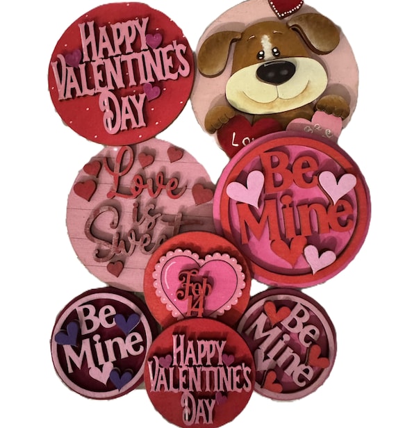 Handmade Valentines Day Round Tiles • Interchangeable Round Plaques • Bright Seasonal Decor for Tiered Trays