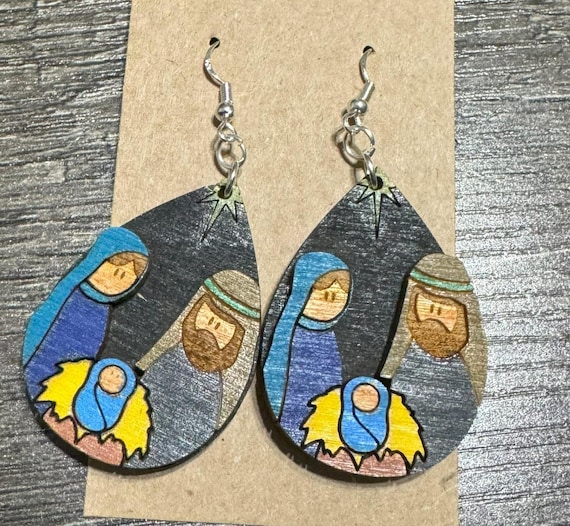 Nativity Christmas Earrings * Hand-Painted Wood Earrings * Customizable * In Stock Available