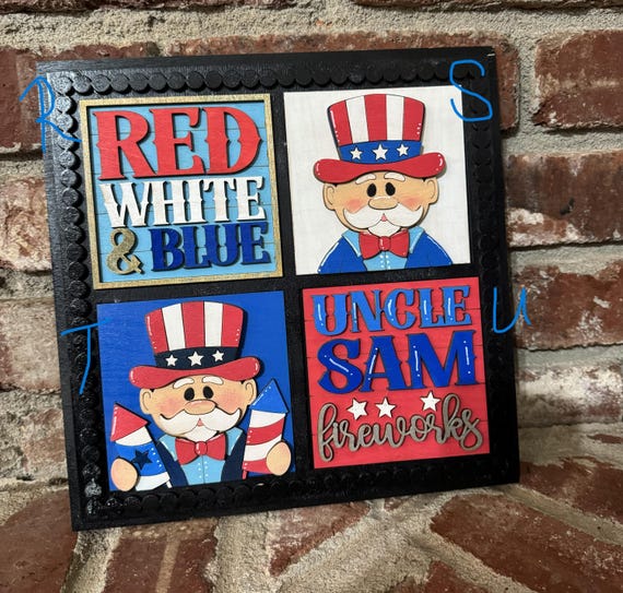 Handmade Patriotic Wood Signs • America Uncle Sam Fireworks • 4th of July Independence Day
