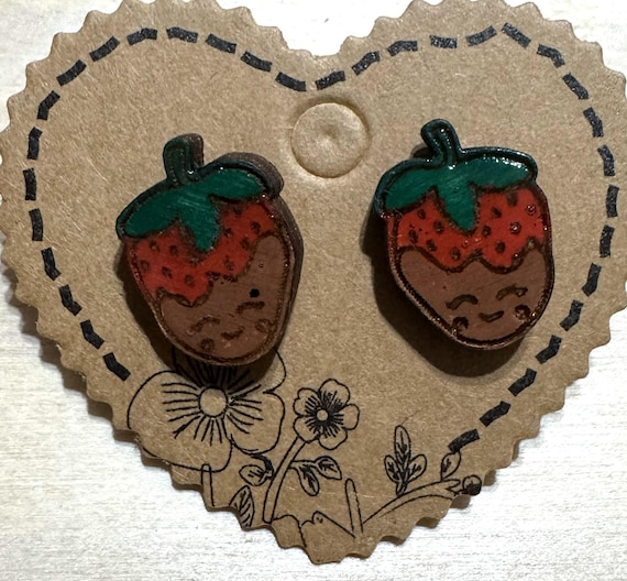 Strawberry * Chocolate Covered Strawberry * Stud Earrings * Options and Customizations Available