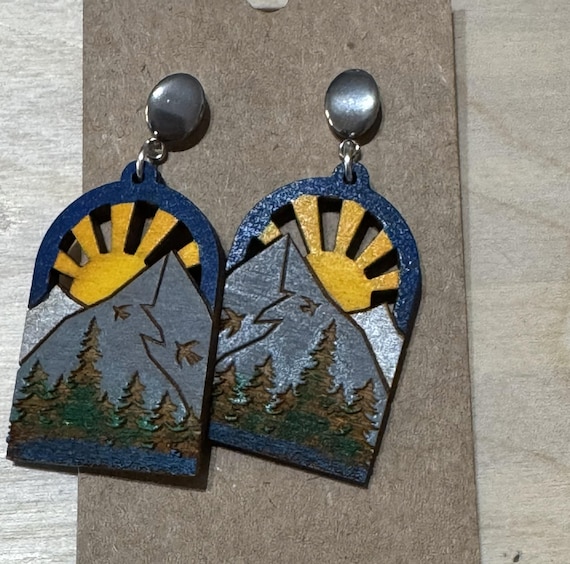 Mountains with Sunrise Earrings * Options & Customizations Available