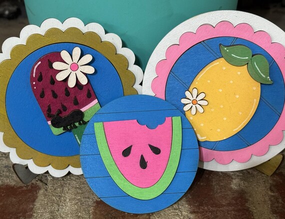Handmade Summer Fruit Tiles • Interchangeable Mini Plaques • Bright Seasonal Decor for Displays