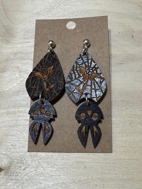 Halloween Bat Two-Piece Earrings with Designs