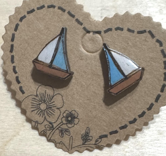 Sailboat * Life Raft * At Sea * Stud Earrings * Options and Customizations Available