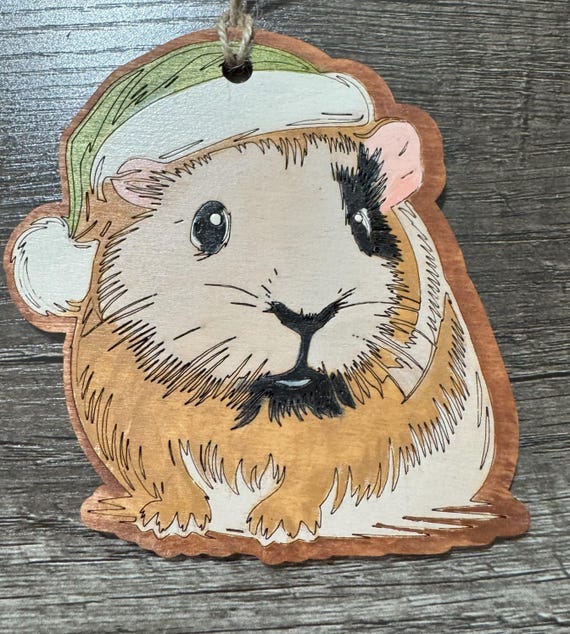 Watercolor Hamster * Guinea Pig with Santa Hat * Christmas Ornament