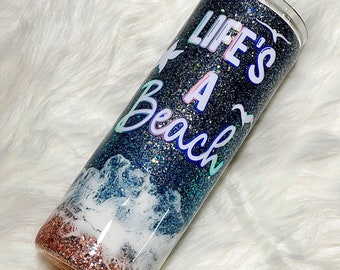 Life’s a Beach glitter tumbler