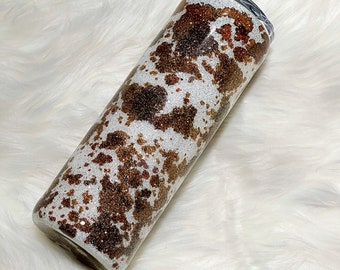 Cow Print glitter tumbler