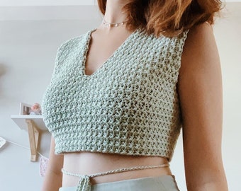 Crochet Top Pattern // MORI VEST // V Neck Open Back Crop Vest