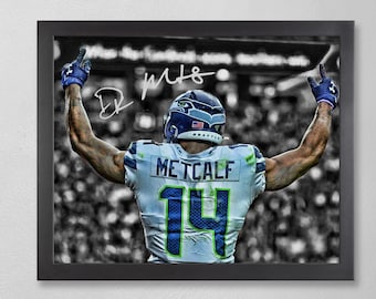 DK Metcalf Seattle Seahawks Poster Art Autographed NFL 4x6, 5x7, 8x10, 9x12, 11x14, 16x20, 18x24, 24x36 Personalized Gift  Birthday BDAY