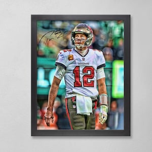 Tom Brady Tampa Bay Buccaneers Poster Art Autographed NFL 4x6, 5x7, 8x10, 9x12, 11x14, 16x20, 18x24, 24x36 Personalized Gifts for  Birthday