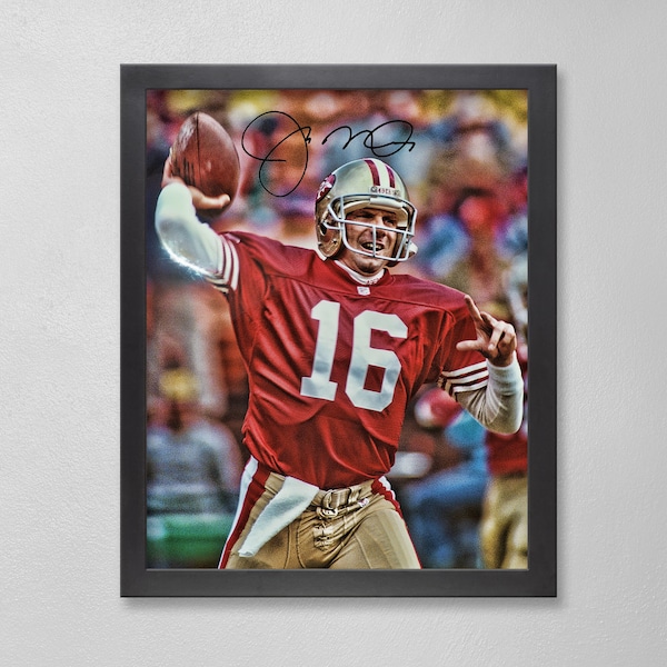 Joe Montana San Francisco 49ers Poster Art Autogramm NFL 4x6, 5x7, 8x10, 9x12, 11x14, 16x20, 18x24, 24x36 Personalisierte Geschenke für Papa