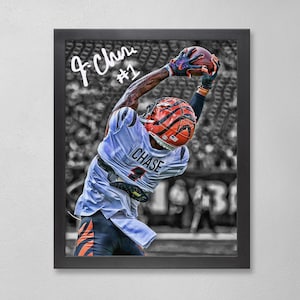 Ja&#39;Marr Chase Cincinnati Bengals Poster Art Autographed NFL 4x6, 5x7, 8x10, 9x12, 11x14, 16x20, 18x24, 24x36 Personalized Gifts  Birthday