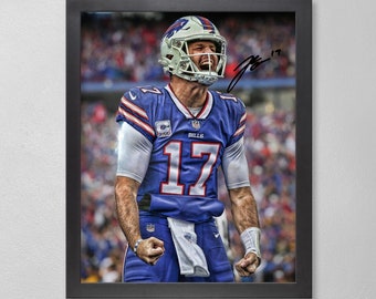 Josh Allen Buffalo Bills Poster Art Autographed NFL 4x6, 5x7, 8x10, 9x12, 11x14, 16x20, 18x24, 24x36 Personalized Gifts for  Birthday BDAY
