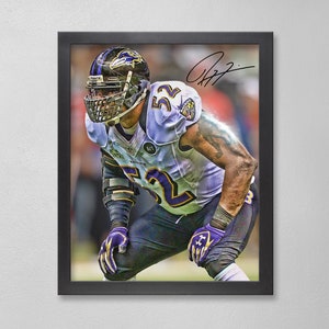 Ray Lewis Baltimore Ravens Poster Art Autographed NFL 4x6, 5x7, 8x10, 9x12, 11x14, 16x20, 18x24, 24x36 Personalized Gifts for  Birthday