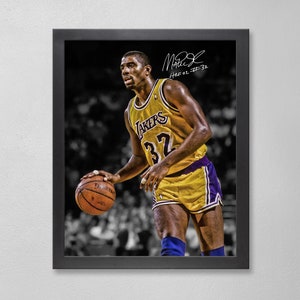 Magic Johnson Los Angeles Lakers Poster Art Autographed NBA 4x6, 5x7, 8x10, 9x12, 11x14, 16x20, 18x24, 24x36 Personalized Gift for  BDAY