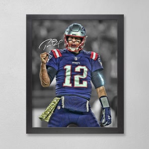 Tom Brady New England Patriots Poster Art Autographed NFL 4x6, 5x7, 8x10, 9x12, 11x14, 16x20, 18x24, 24x36 Personalized Gifts for  Birthday