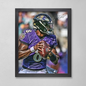 Lamar Jackson Baltimore Ravens Poster Art Autographed NFL 4x6, 5x7, 8x10, 9x12, 11x14, 16x20, 18x24, 24x36 Personalized Gifts for  Birthday