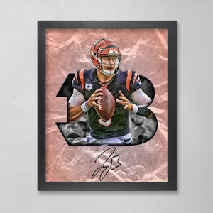 Joe Burrow Cincinnati Bengals Poster Art Autographed NFL 4x6, 5x7, 8x10, 9x12, 11x14, 16x20, 18x24, 24x36 Personalized Gifts for  Birthday
