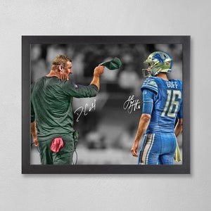 Jared Goff und Dan Campbell Detroit Lions Poster Art Autogramm NFL 4x6, 5x7, 8x10, 9x12, 11x14, 16x20, 18x24, 24x36 Personalisierte Geschenke