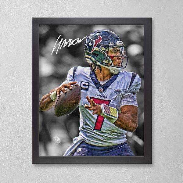 CJ Stroud Houston Texans Poster Art Autographed NFL 4x6, 5x7, 8x10, 9x12, 11x14, 16x20, 18x24, 24x36 Personalized Gifts for Birthday