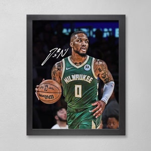 Damian Lillard Milwaukee Bucks Poster Art Autographed NBA 4x6, 5x7, 8x10, 9x12, 11x14, 16x20, 18x24, 24x36 Personalized Gifts  Birthday