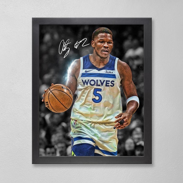 Anthony Edwards Minnesota Timberwolves Poster Art Autographed NBA 4x6, 5x7, 8x10, 9x12, 11x14, 16x20, 18x24, 24x36 Personalized Gift BDAY