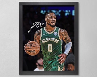 Damian Lillard Milwaukee Bucks Poster Art Autographed NBA 4x6, 5x7, 8x10, 9x12, 11x14, 16x20, 18x24, 24x36 Personalized Gifts BDAY