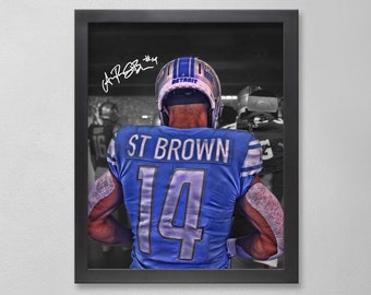 Amon-Ra St. Brown Detroit Lions Poster Art Autographed NFL 4x6, 5x7, 8x10, 9x12, 11x14, 16x20, 18x24, 24x36 Personalized Gifts for Birthday