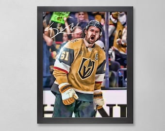 Affiche d'art des Golden Knights de Las Vegas de Mark Stone dédicacée LNH 4 x 6, 5 x 7, 8 x 10, 9 x 12, 11 x 14, 16 x 20, 18 x 24, 24 x 36