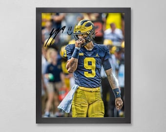 JJ McCarthy Michigan Wolverines Poster Art Autographed NCAA 4x6, 5x7, 8x10, 9x12, 11x14, 16x20, 18x24, 24x36 Personalized Gift for  BDAY
