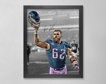 Jason Kelce Philadelphia Eagles Poster Art Autographed NFL 4x6, 5x7, 8x10, 9x12, 11x14, 16x20, 18x24, 24x36 Personalized Gifts for Birthday