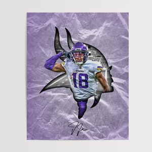 Justin Jefferson Minnesota Vikings Art NFL Digital Print Sign Autographed RP Poster 8x10 Mancave Gifts for Him Rare Sports Photo Birthday