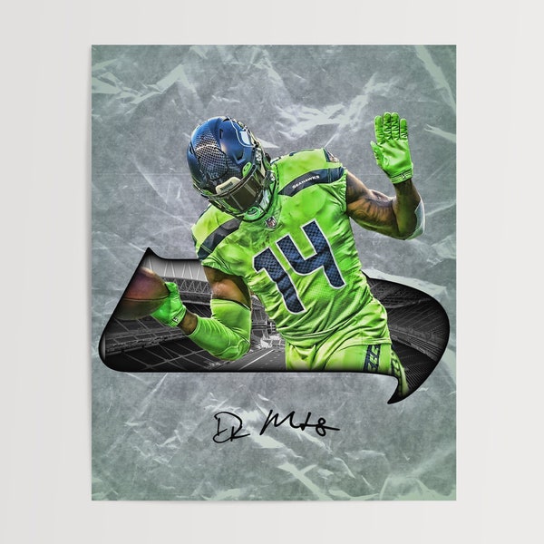 DK Metcalf Seattle Seahawks NFL Digital Print Autographed RP Poster Art 8x10 Mancave Gifts for Him Rare Sports Photo