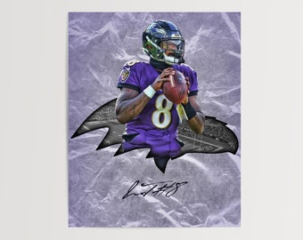 Póster autografiado de Lamar Jackson: Impresión digital de los Baltimore Ravens de la NFL