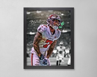 Póster autografiado de Bucky Irving: Arte personalizado de los Tampa Bay Buccaneers de la NFL
