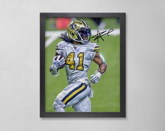 Póster autografiado de Alvin Kamara: Arte personalizado de los New Orleans Saints de la NFL