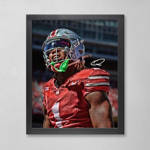 Póster de Quinshon Judkins de Ohio State Buckeyes autografiado por la NCAA en tamaños 4 x 6, 5 x 7, 8 x 10, 9 x 12, 11 x 14, 16 x 20, 18 x 24, 24 x 36, personalizado para cumpleaños
