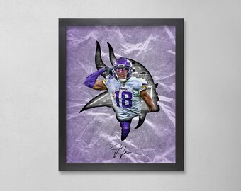Justin Jefferson-poster gesigneerde stijl: Minnesota Vikings NFL gepersonaliseerde kunst