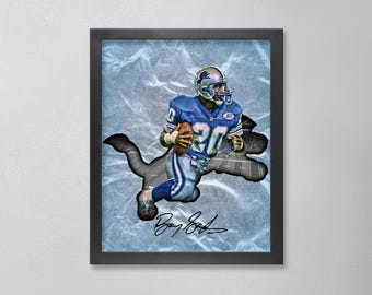 Barry Sanders Autographed Style Poster: Detroit Lions NFL Personalized Art