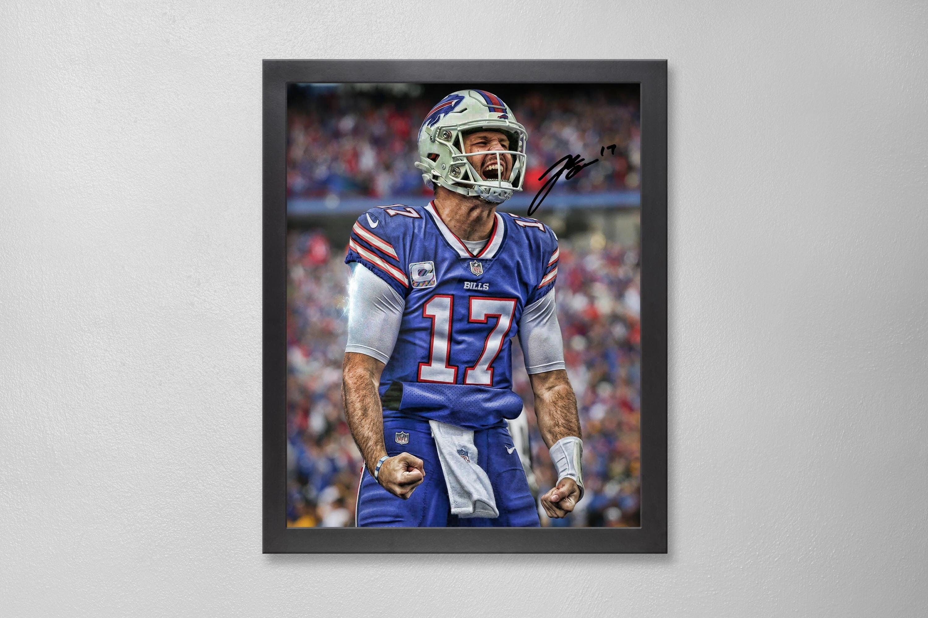 Josh Allen Buffalo Bills Poster Art Autographed NFL 4x6, 5x7, 8x10, 9x12, 11x14, 16x20, 18x24, 24x36 Personalized Gifts for  Birthday BDAY