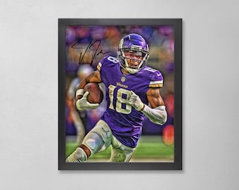 Justin Jefferson-poster gesigneerde stijl: Minnesota Vikings NFL gepersonaliseerde kunst