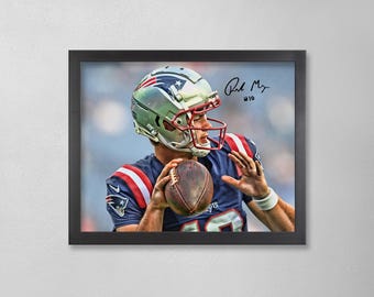 Drake Maye Autogrammed Style Poster: New England Patriots NFL Personalisierte Kunst