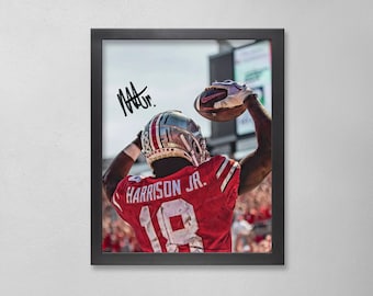 Marvin Harrison Jr. signerad affisch: Ohio State Buckeyes NCAA personlig konst