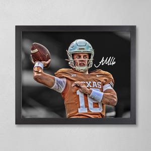 Arch Manning Texas Longhorns Poster Art Autographed NCAA 4x6, 5x7, 8x10, 9x12, 11x14, 16x20, 18x24, 24x36 Personalized Gift for  Birthday