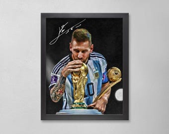 Lionel Messi Autographed Style Poster: Argentina World Cup Poster Personalized Art