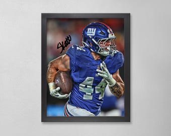 Póster autografiado de Cam Skattebo: Arte personalizado de los New York Giants de la NFL