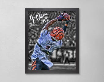 Póster autografiado de Ja'Marr Chase: Arte personalizado de los Cincinnati Bengals de la NFL