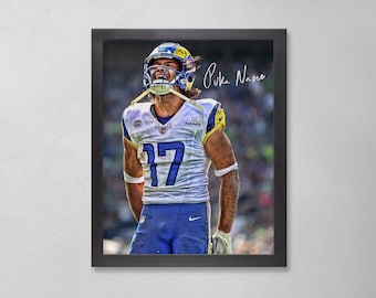 Puka Nacua Los Angeles Rams Poster Art Autographed NFL 4x6, 5x7, 8x10, 9x12, 11x14, 16x20, 18x24, 24x36 Personalized Gifts for  Birthday