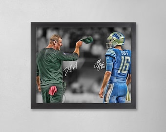 Jared Goff and Dan Campbell Autographed Style Poster: Detroit Lions NFL Personalized Art