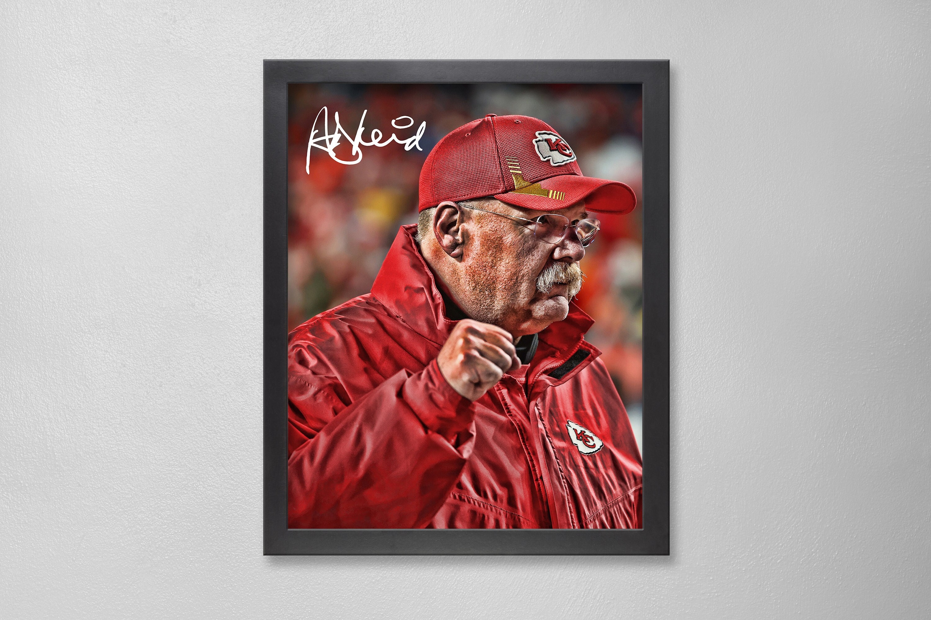 Andy Reid Kansas City Chiefs Poster Art Autographed NFL 4x6, 5x7, 8x10, 9x12, 11x14, 16x20, 18x24, 24x36 Personalized Gifts for  Birthday